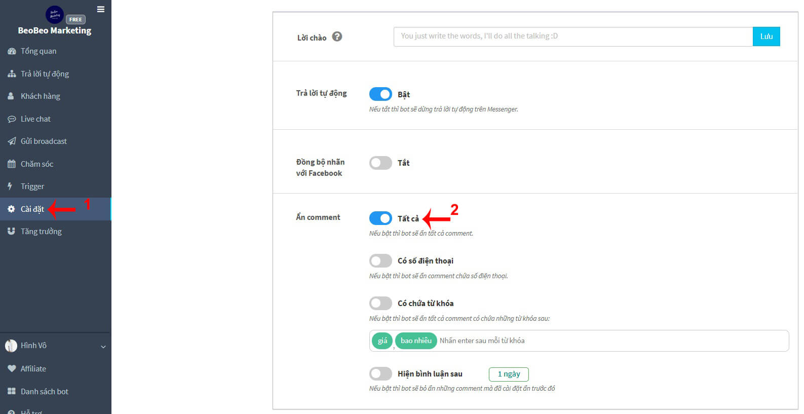 ẩn comment trên fanpage