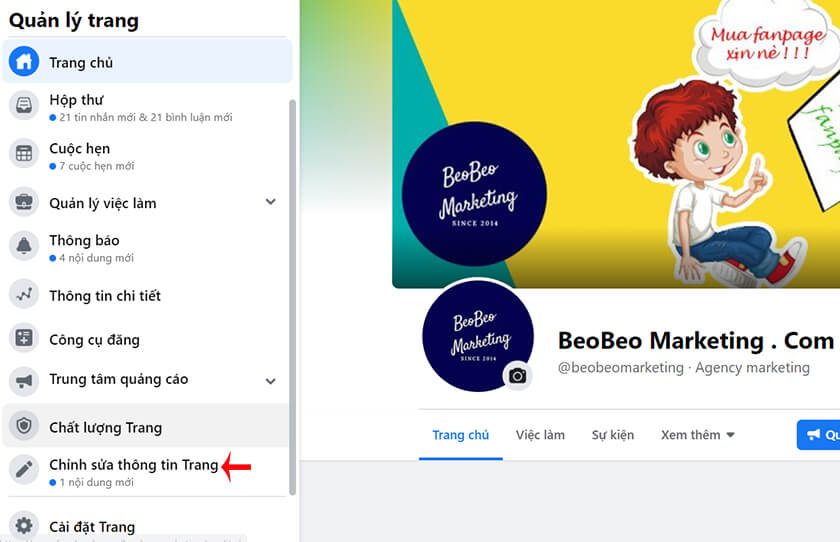 đổi tên đường link facebook fanpage