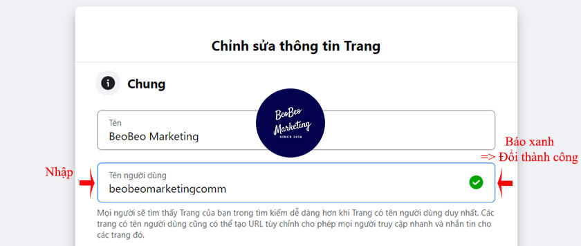 thay đổi link fanpage