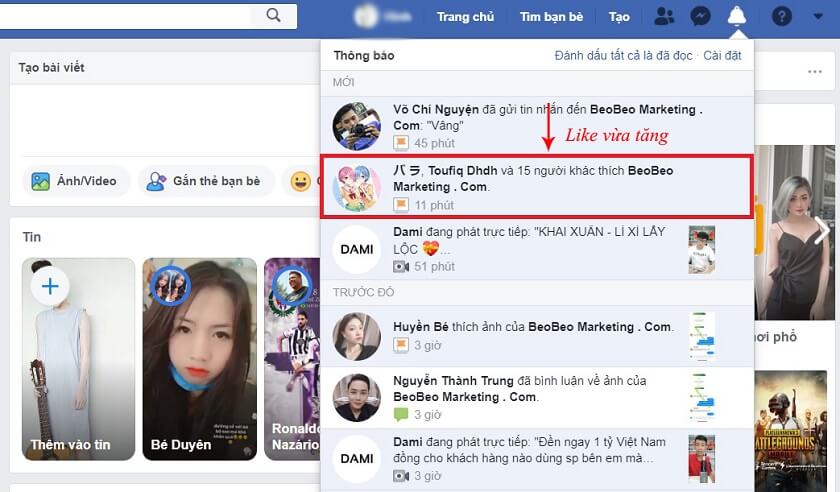 trao đổi like thành công