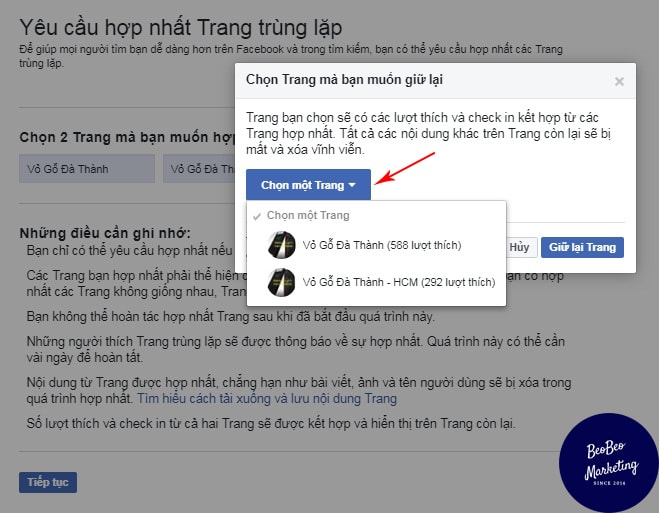 cách gộp 2 trang fanpage