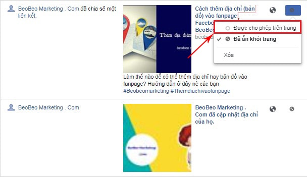 bài viết bị ẩn trên fanpage