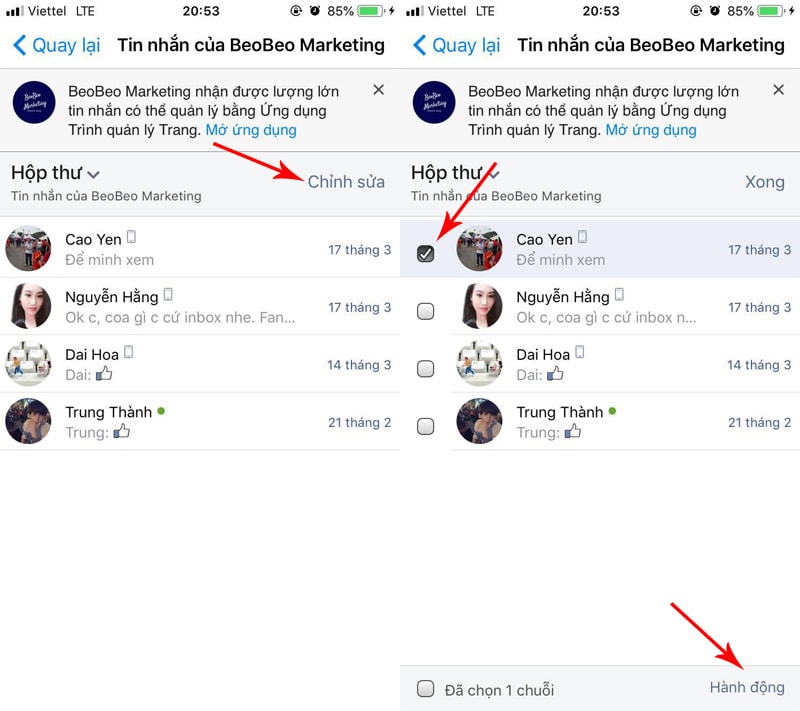 cách xóa tin nhắn đã gửi trên fanpage