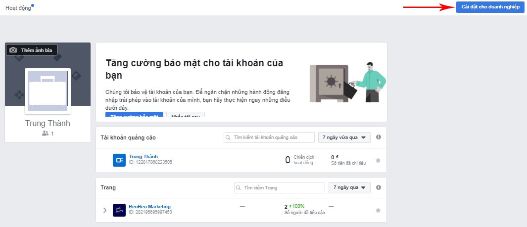 cài đặt doanh nghiệp trên facebook