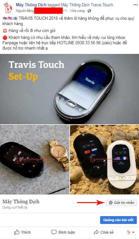 them nút tin nhắn vào bài viết