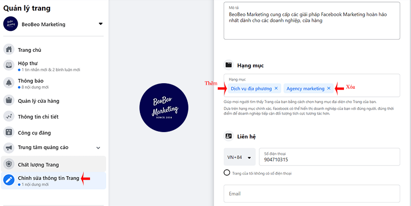 chuyển fanpage về dạng doanh nghiệp địa phương