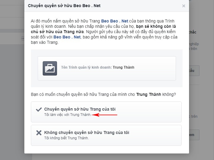 chuyển quyền sở hữu trang