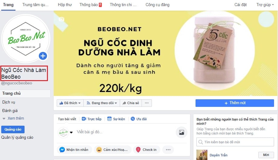 đặt tên trang facebook
