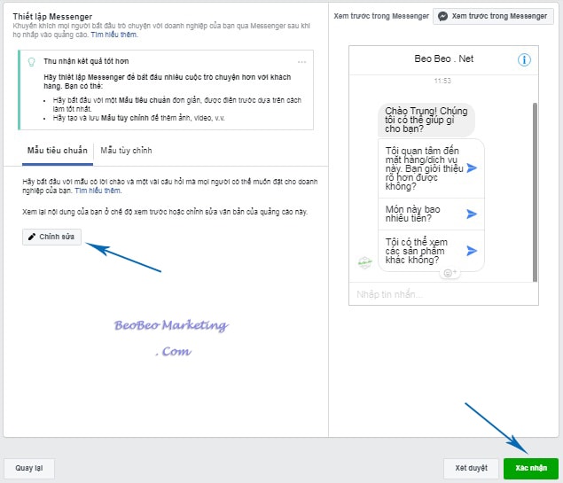 quảng cáo trên tin nhắn facebook