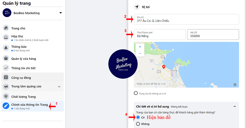 thêm địa chỉ bản đồ vào fanpage