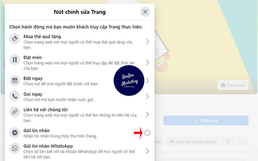 thêm nút gửi tin nhắn cho fanpage