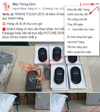 Chỉnh sửa bài viết trên fanpage