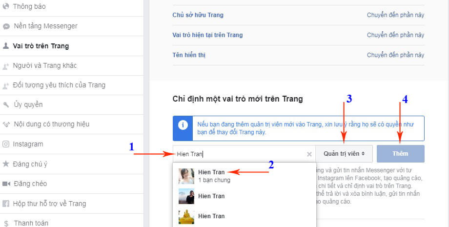 thêm quản trị viên cho fanpage
