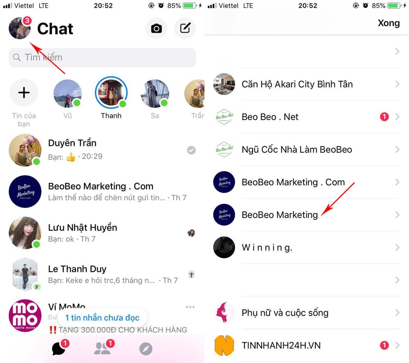 xóa tin nhắn đã gửi trên fanpage
