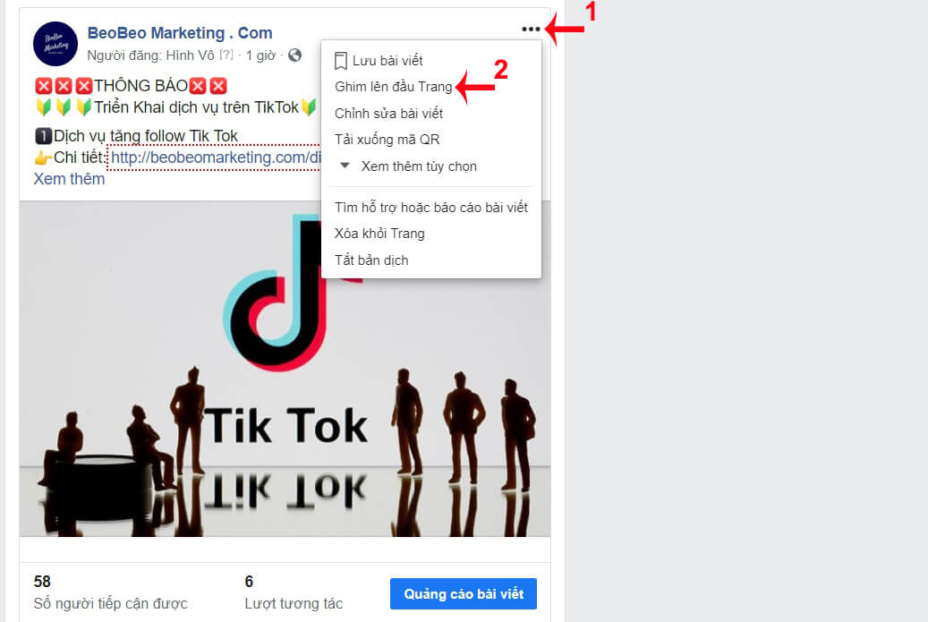 ghim bài viết trên fanpage