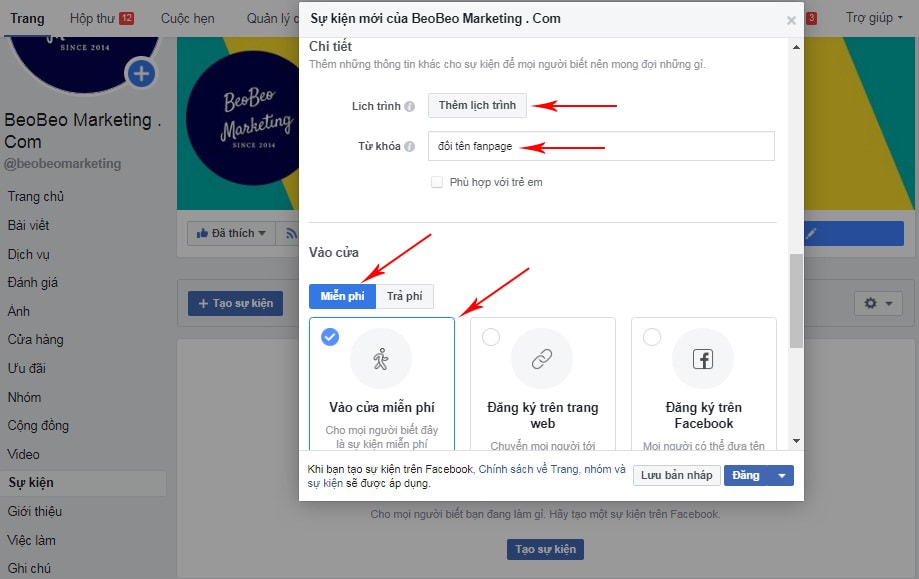 tạo event trên facebook
