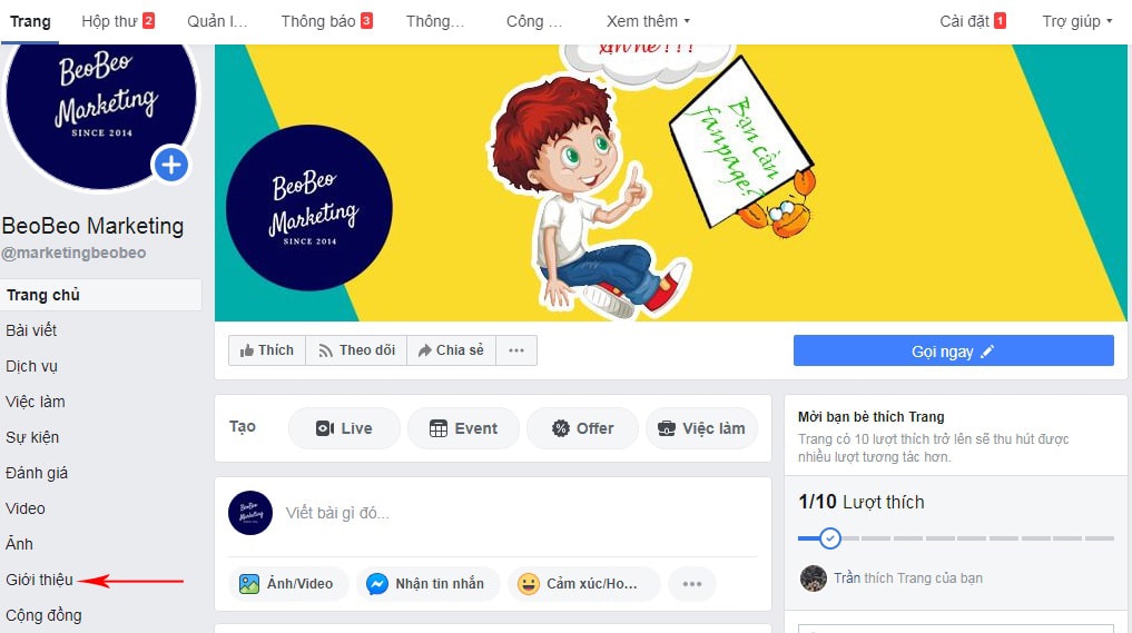 chỉnh sửa danh mục fanpage