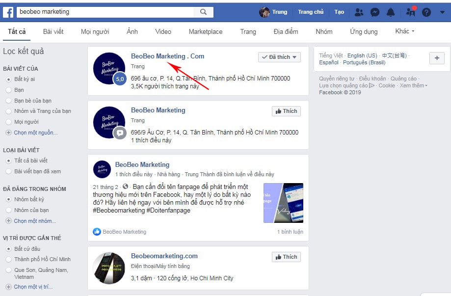 fanpage không được tìm thấy trên facebook