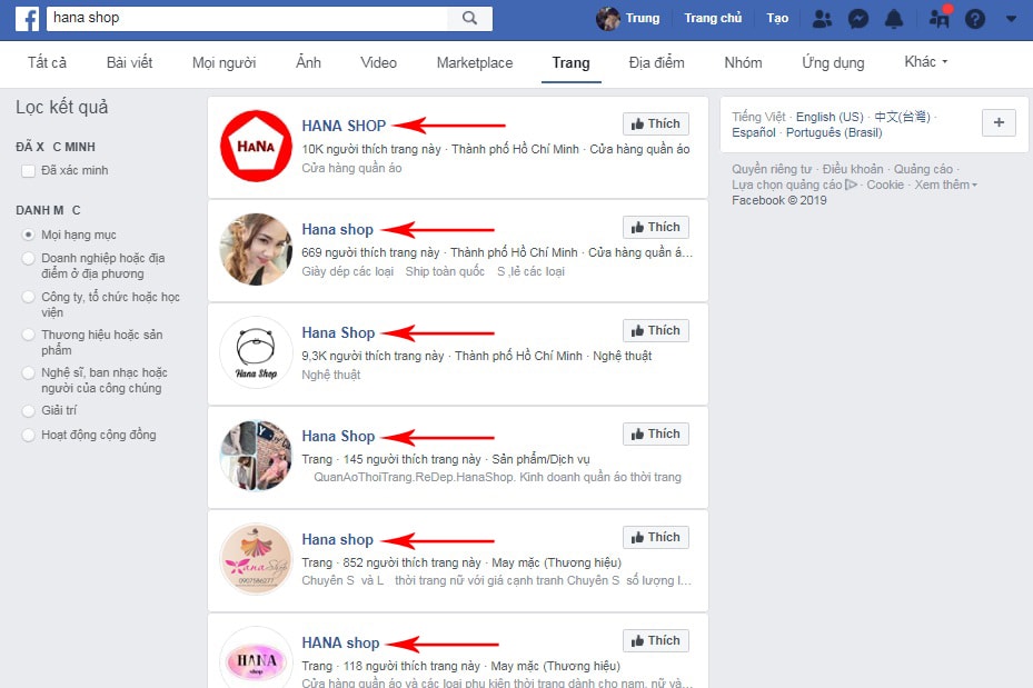 không thể tìm thấy fanpage