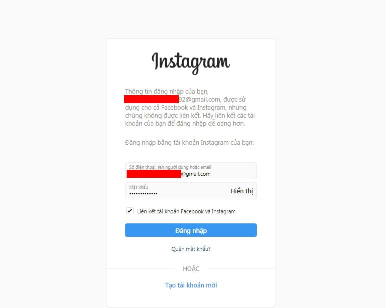 liên kết fanpage instagram