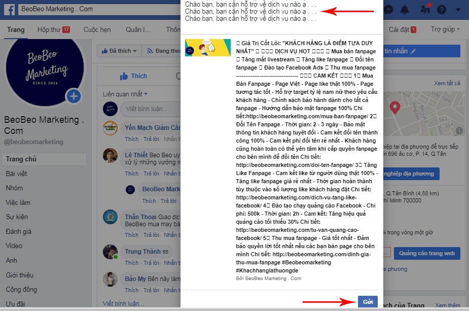 nhắn tin với tư cách page