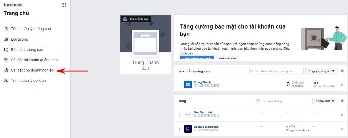 cài đặt cho doanh nghiệp