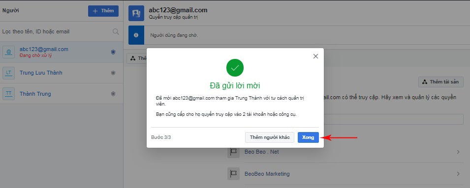 cấp xong quyền fanpage