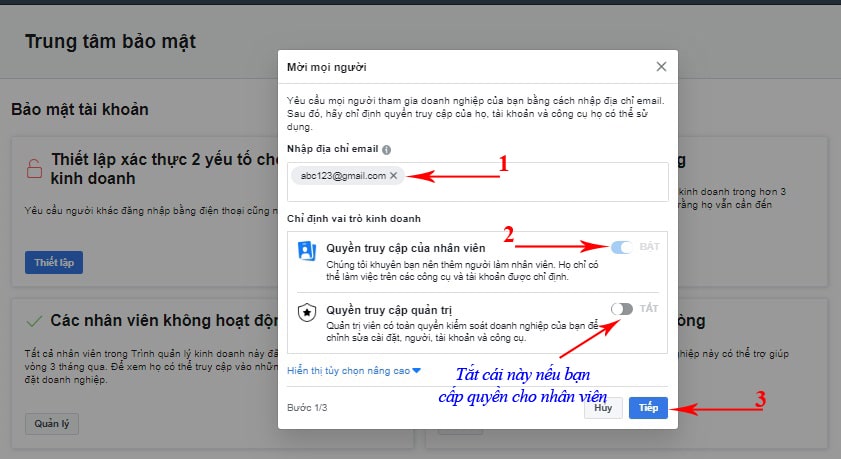 không cấp được quyền page Facebook