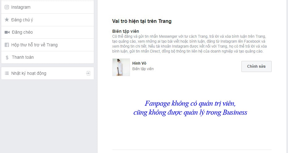 page không có quản trị viên