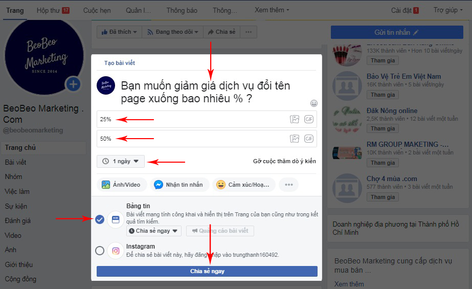 tạo thăm dò ý kiến trên facebook