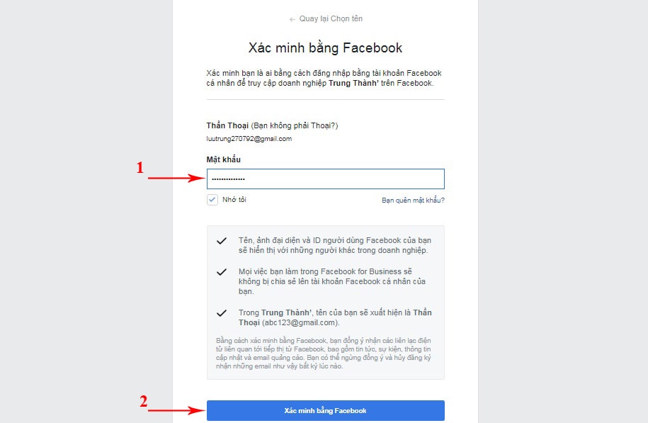 xác minh mật khẩu Facebook
