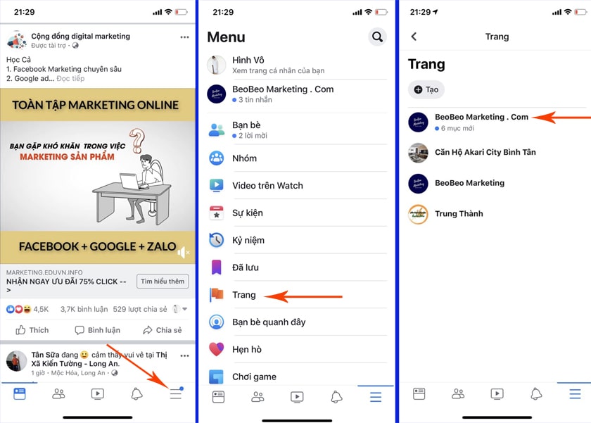 cách truy cập fanpage
