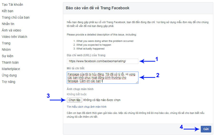 Cách kháng nghị page bị hủy đăng