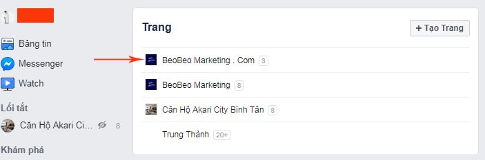 truy cập trang fanpage