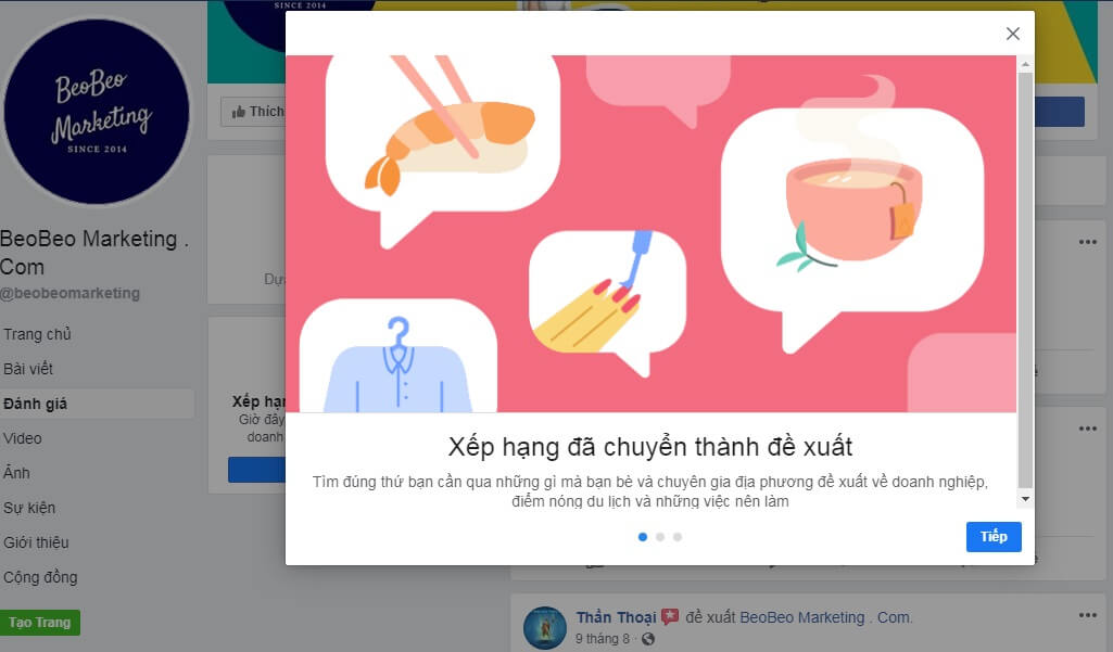 tạo đánh giá cho fanpage
