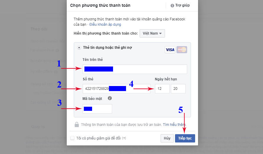 thêm thẻ thanh toán vào tài khoản quảng cáo
