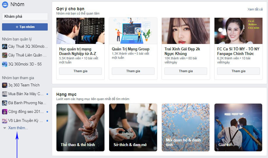 xem group đã tham gia