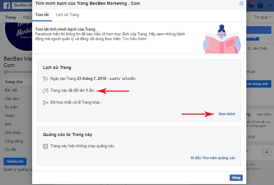 xem lịch sử đổi tên page