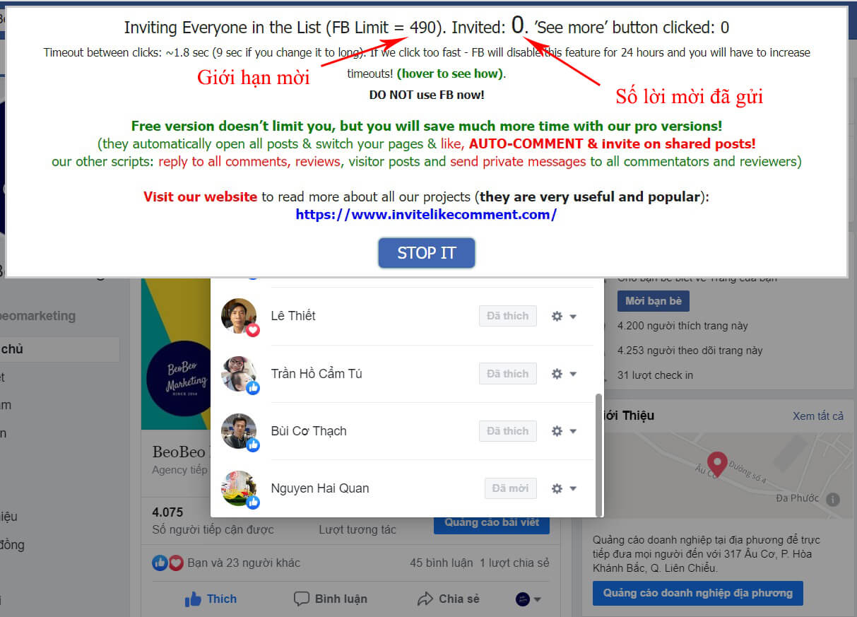 auto mời thích trang