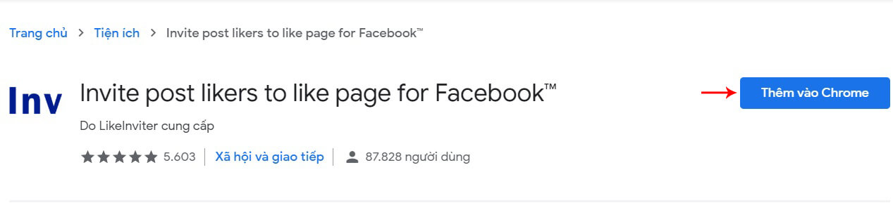 cài đặt tiện ích mời like fanpage