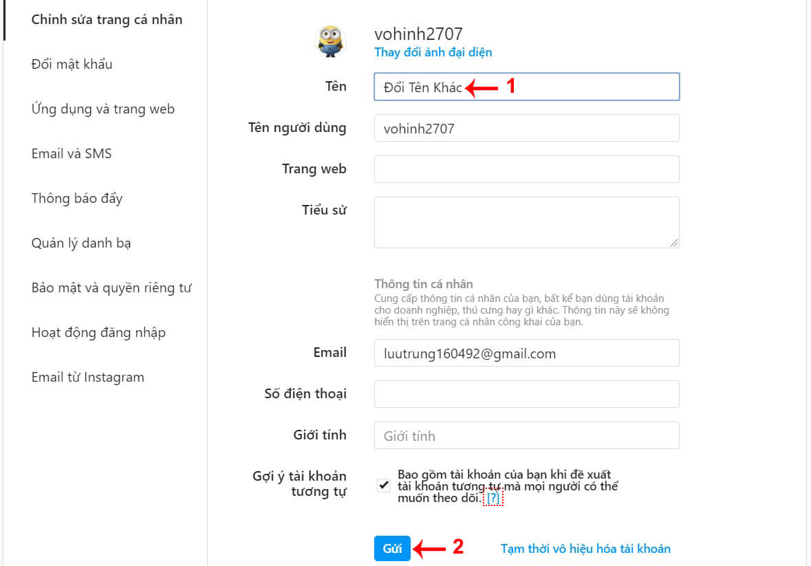 Tại sao không đổi tên Instagram được