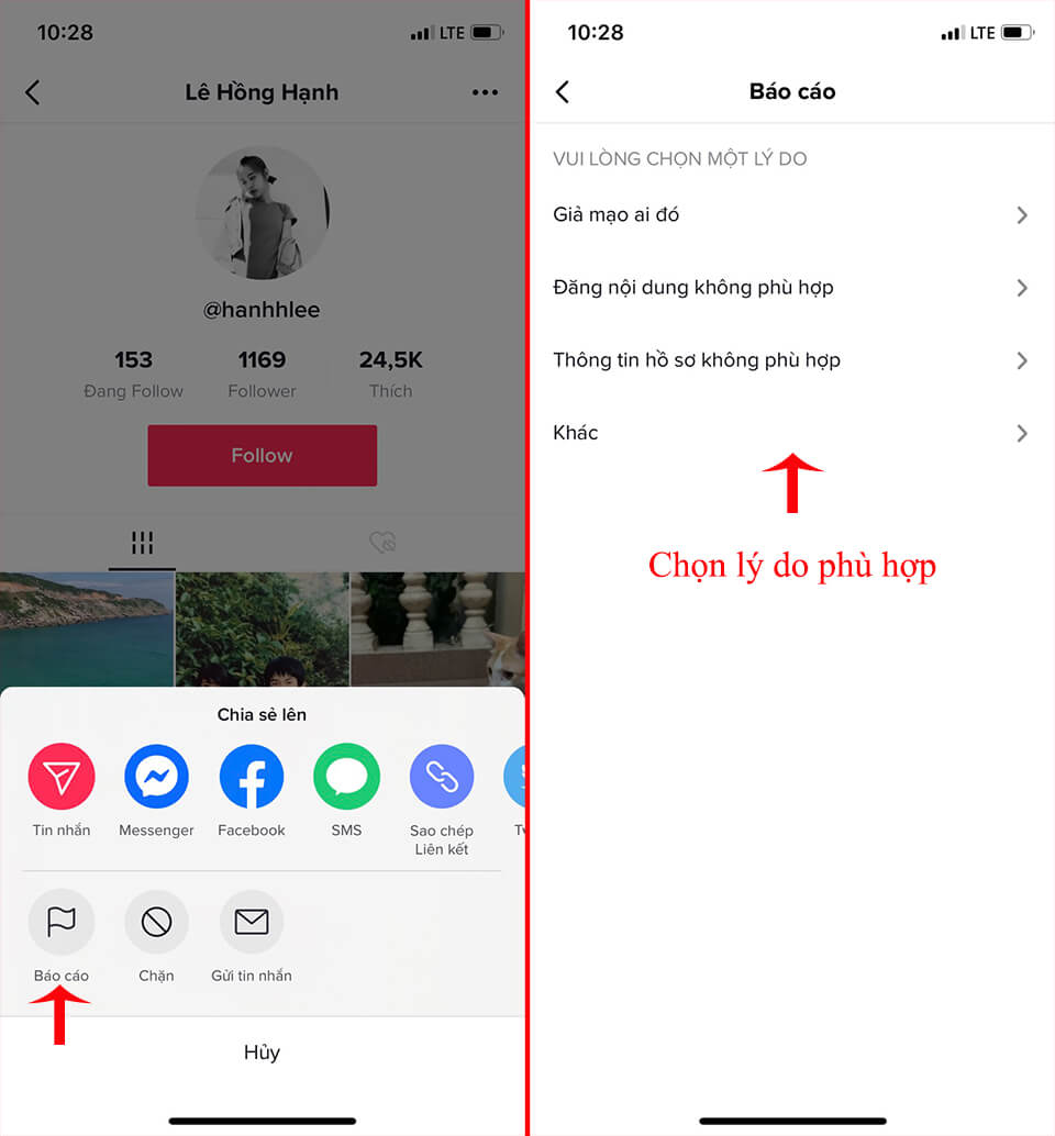 báo cáo tài khoản tik tok