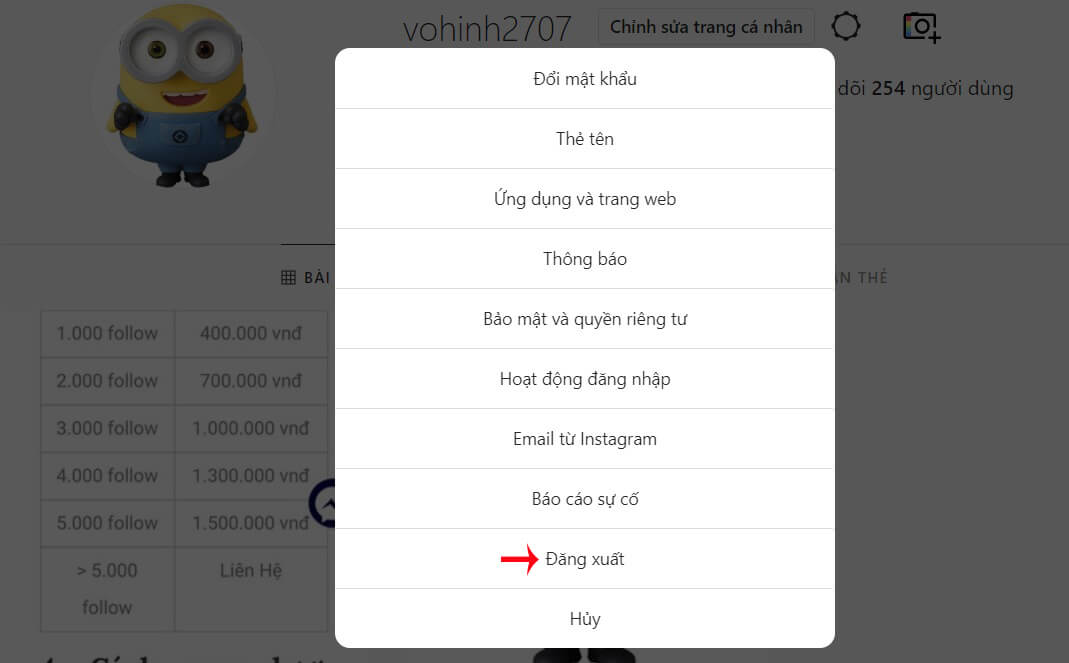cách đăng xuất instagram trên máy tính