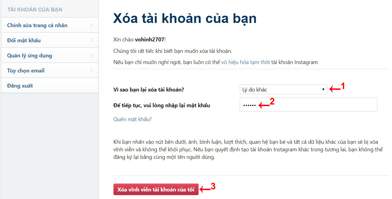 cách khoá tài khoản instagram