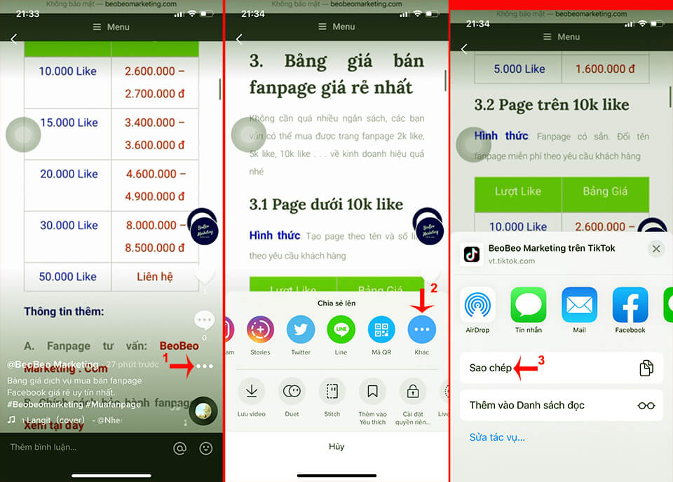 lấy link video Tik Tok