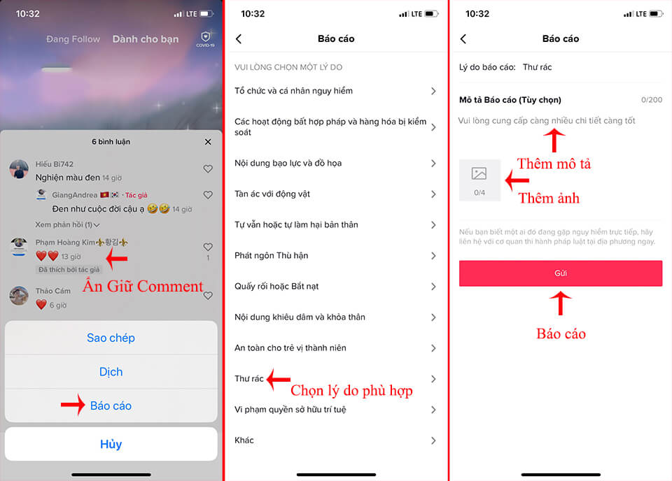 report comment trên tik tok