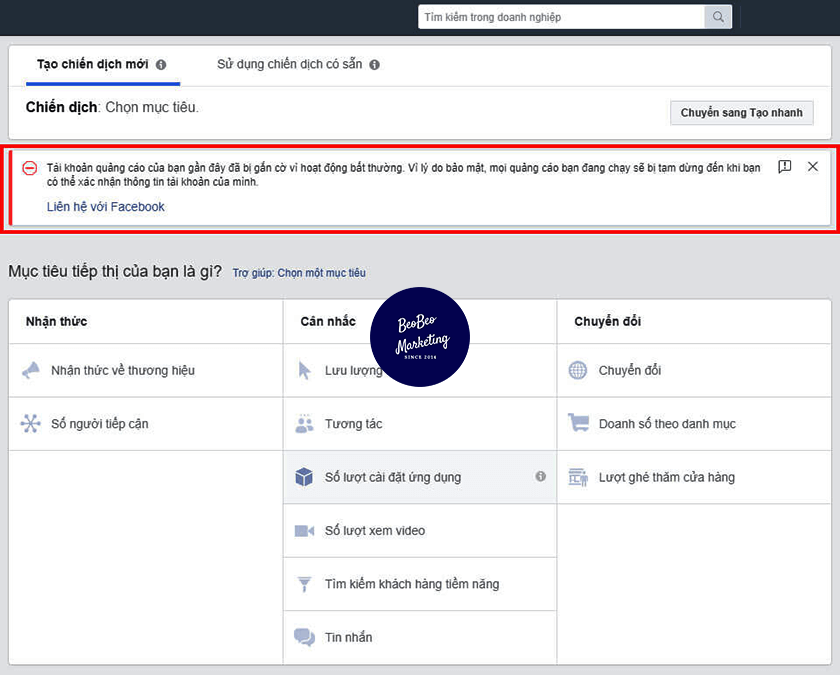 kháng nghị tài khoản quảng cáo bị gắn cờ