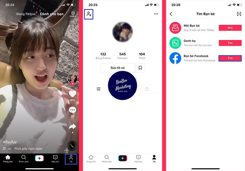 tìm kiếm bạn bè facebook trên tiktok