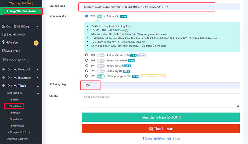 Web tăng follow tiktok giá rẻ trên máy tính