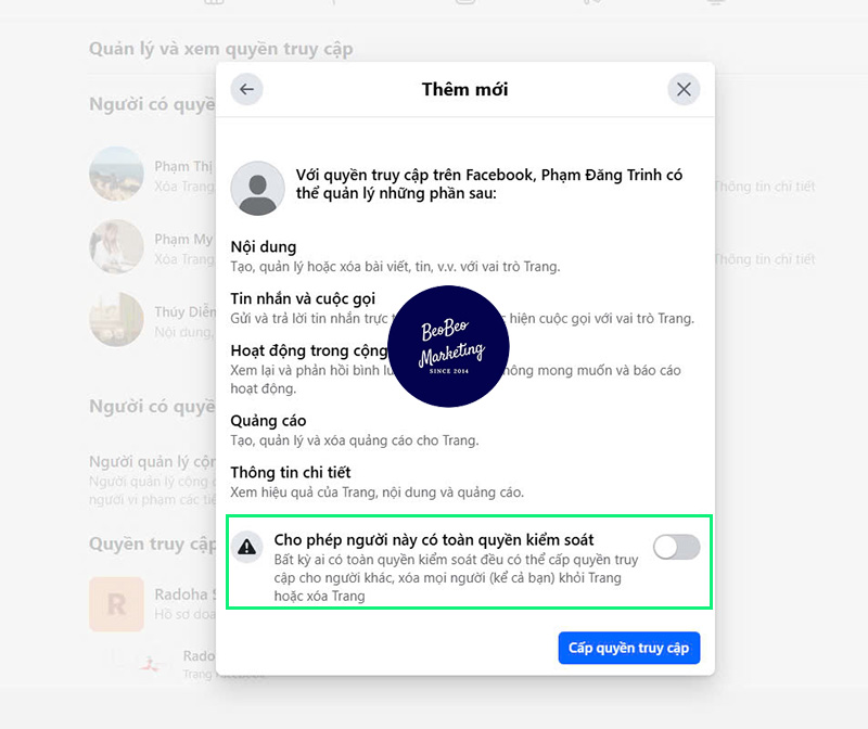 Thêm quản trị viên vào Fanpage trên điện thoại
